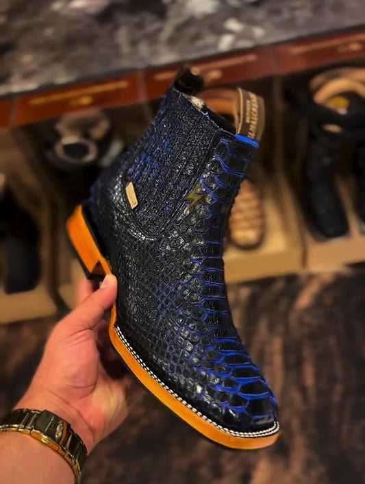 Men's Handmade Blue Devil Crocodile Boots
