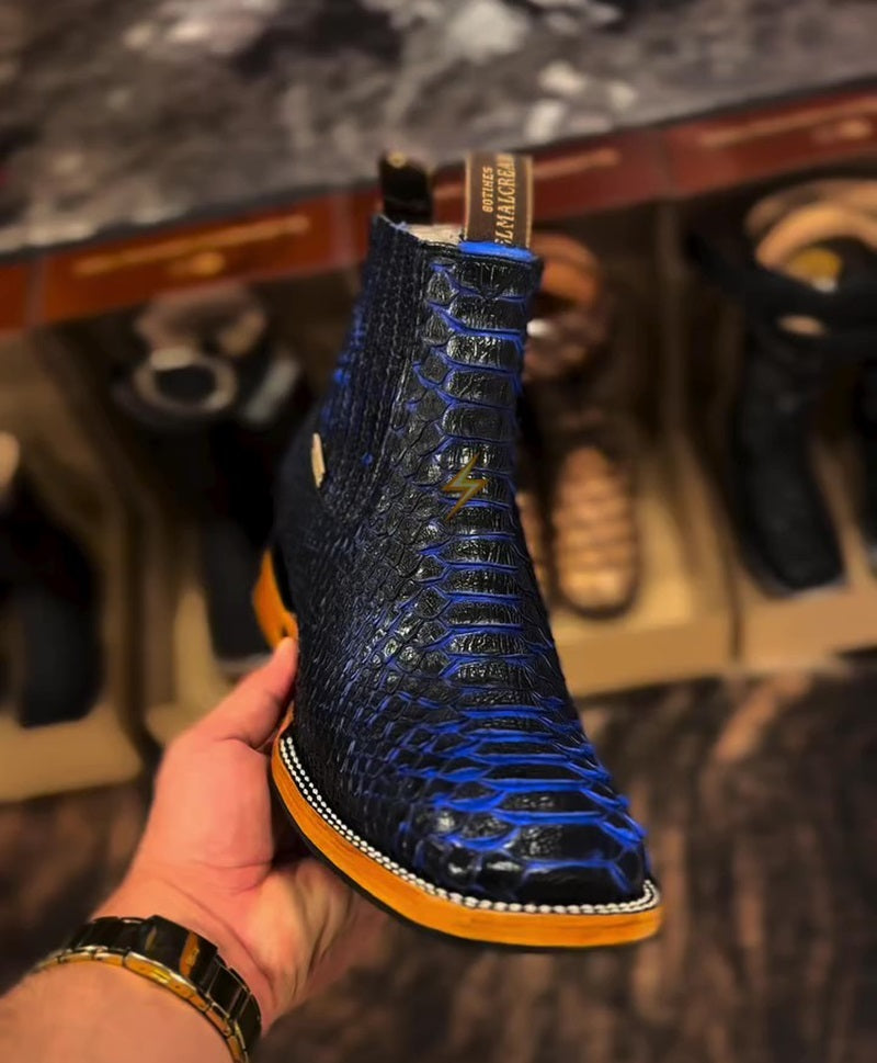 Men's Handmade Blue Devil Crocodile Boots