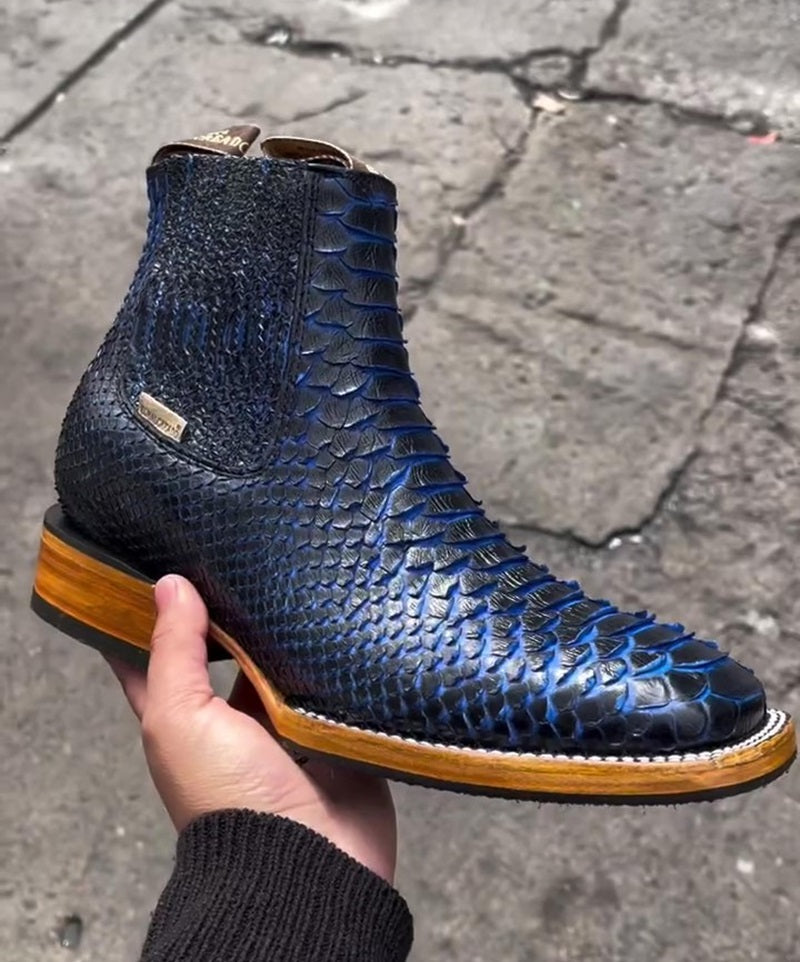 Men's Handmade Blue Devil Crocodile Boots