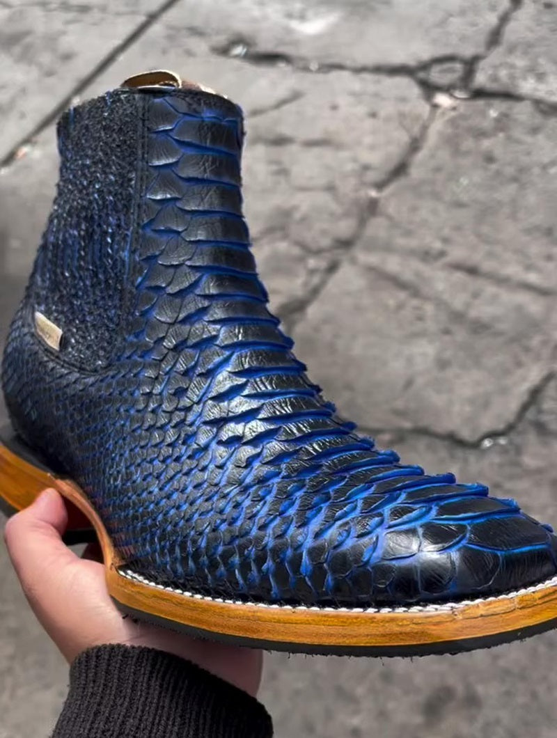 Men's Handmade Blue Devil Crocodile Boots