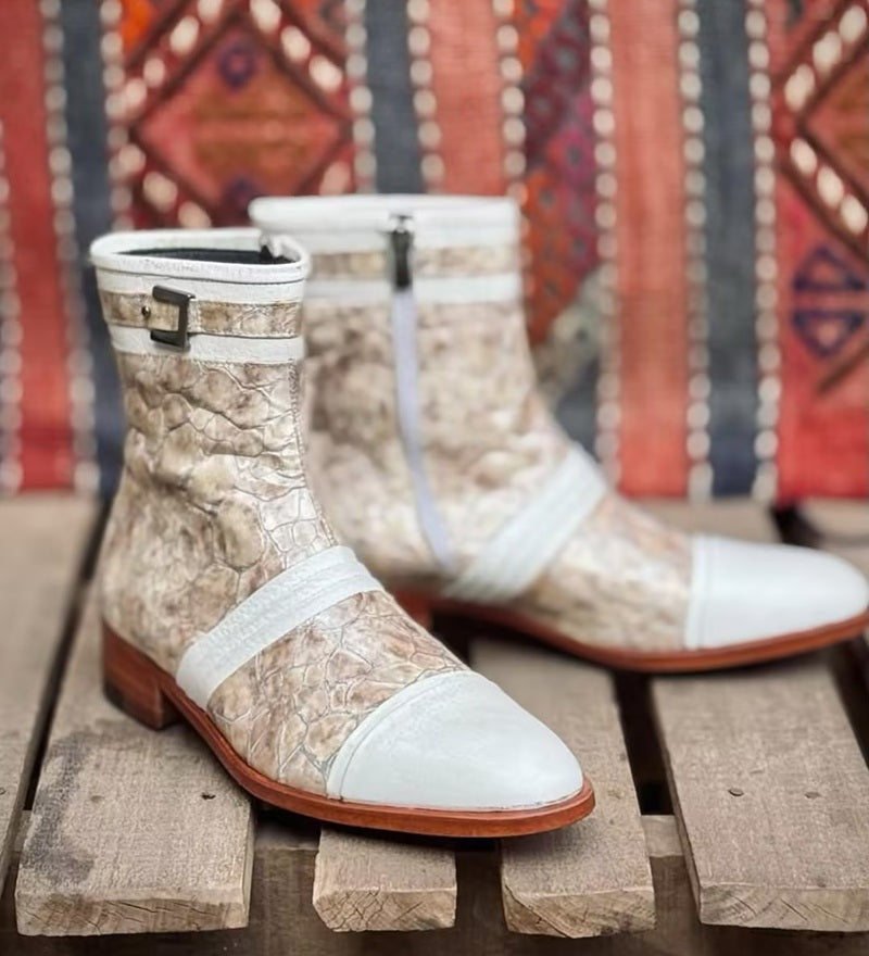2025 Natural Albino Python Ankle Boots