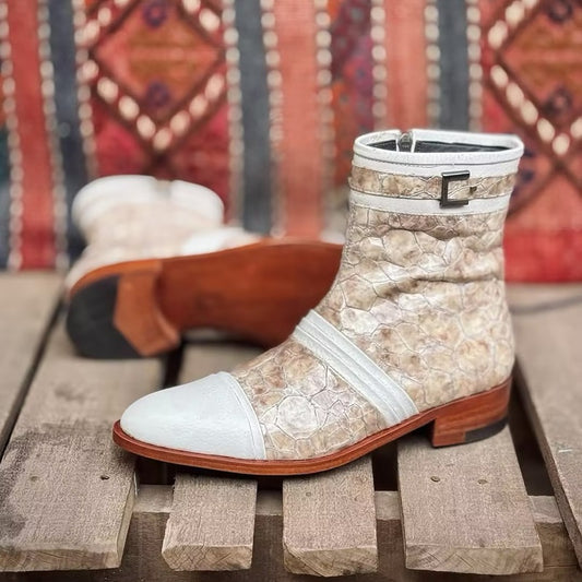 2025 Natural Albino Python Ankle Boots