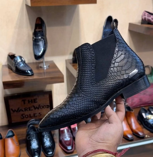 Black Cobra Scaled Zipper Boots