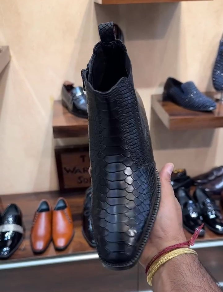 Black Cobra Scaled Zipper Boots