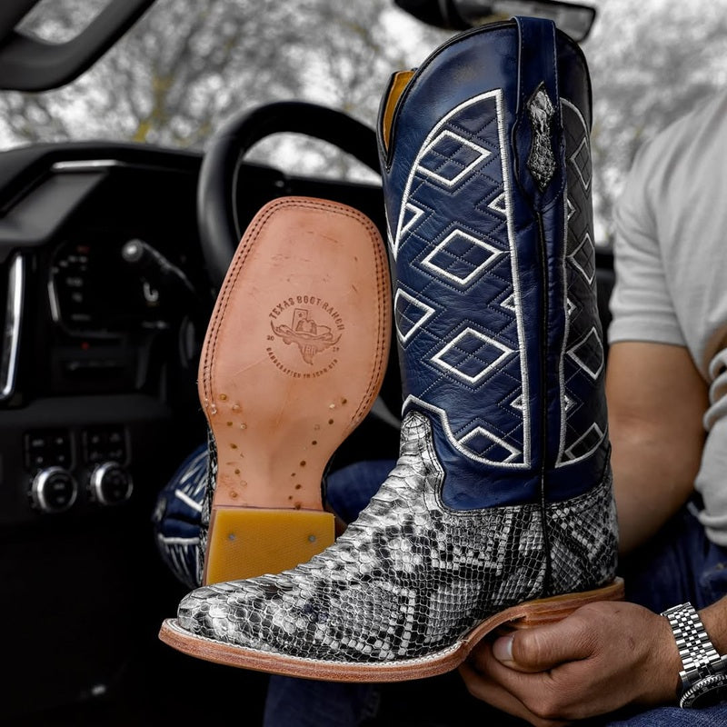 Natural Python Leather Boots - Square Toe