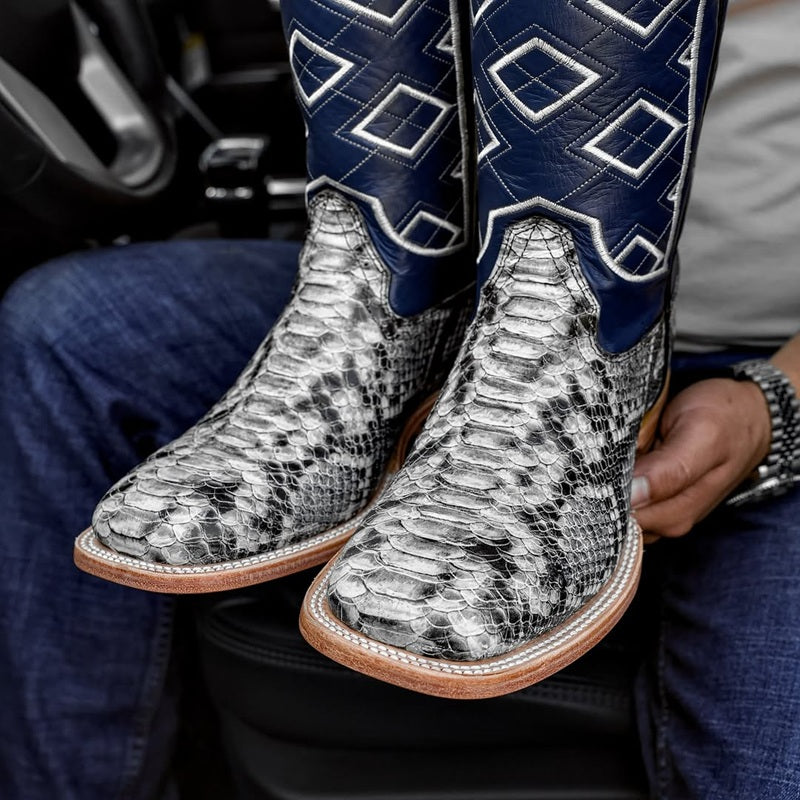 Natural Python Leather Boots - Square Toe