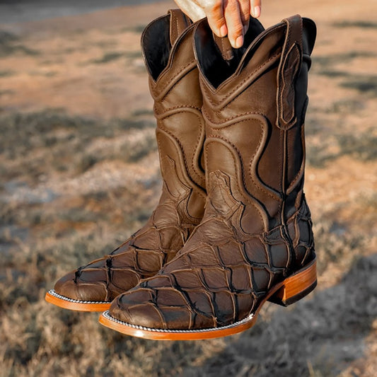 2025 Men's Pirarucu Leather Square-toed Boots