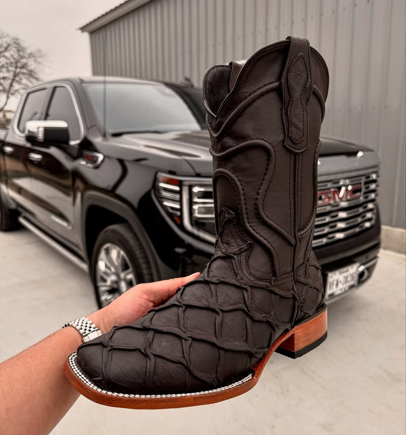 2025 Men's Pirarucu Leather Square-toed Boots