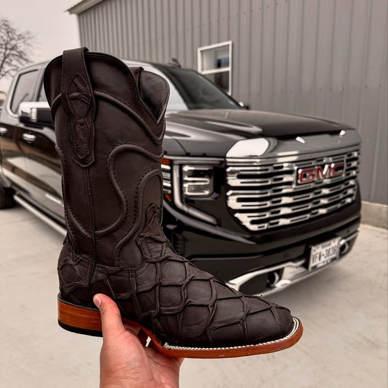 2025 Men's Pirarucu Leather Square-toed Boots