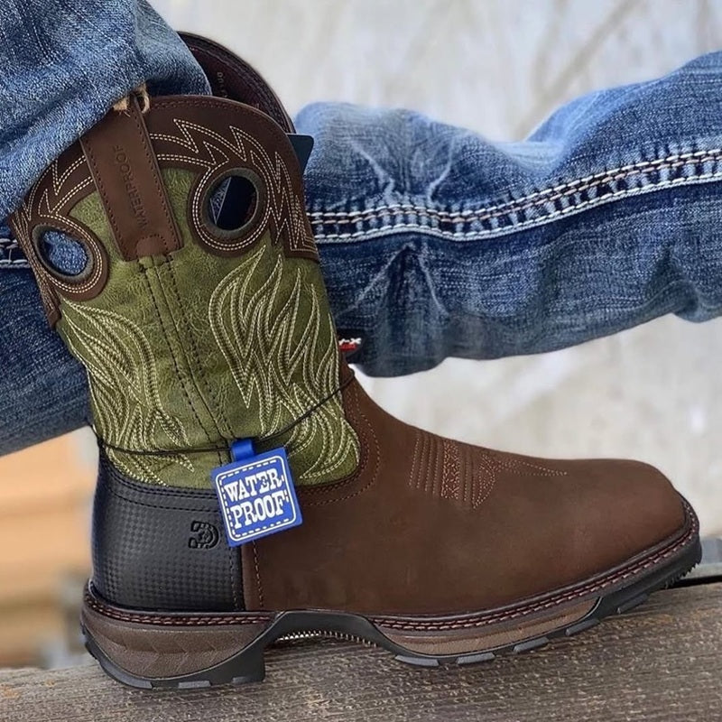 Men's Embroidered Pattern Waterproof Leather Boots