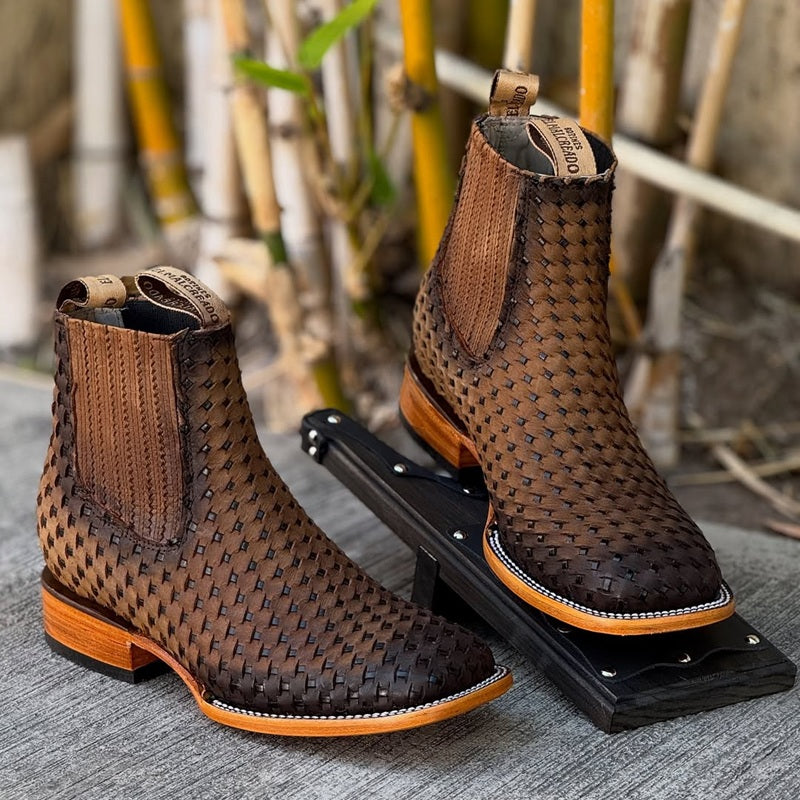 2025 Men's Woven Leather Square-toed Boots