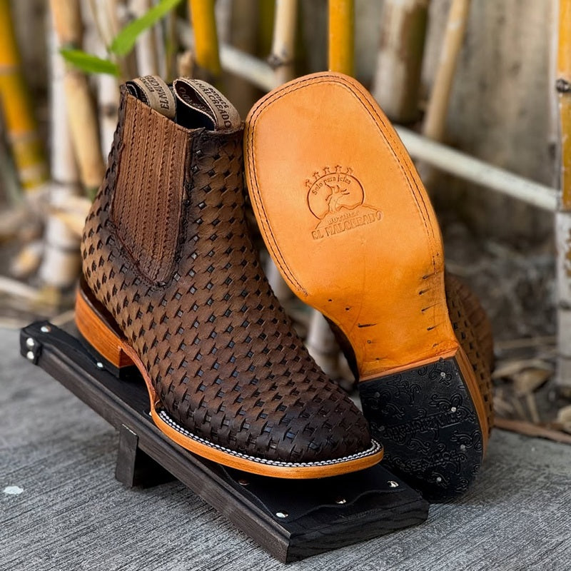 2025 Men's Woven Leather Square-toed Boots