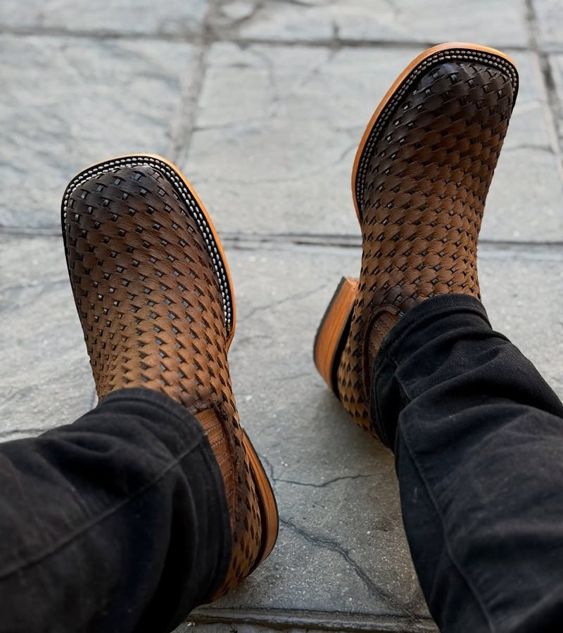 2025 Men's Woven Leather Square-toed Boots
