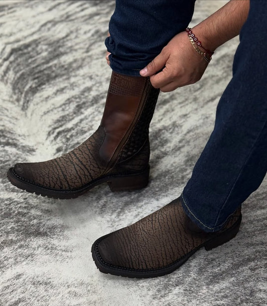 Men's Vintage Stone Texture Leather Boots