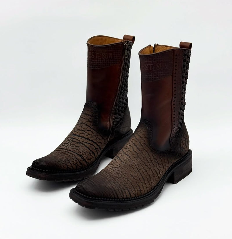 Men's Vintage Stone Texture Leather Boots