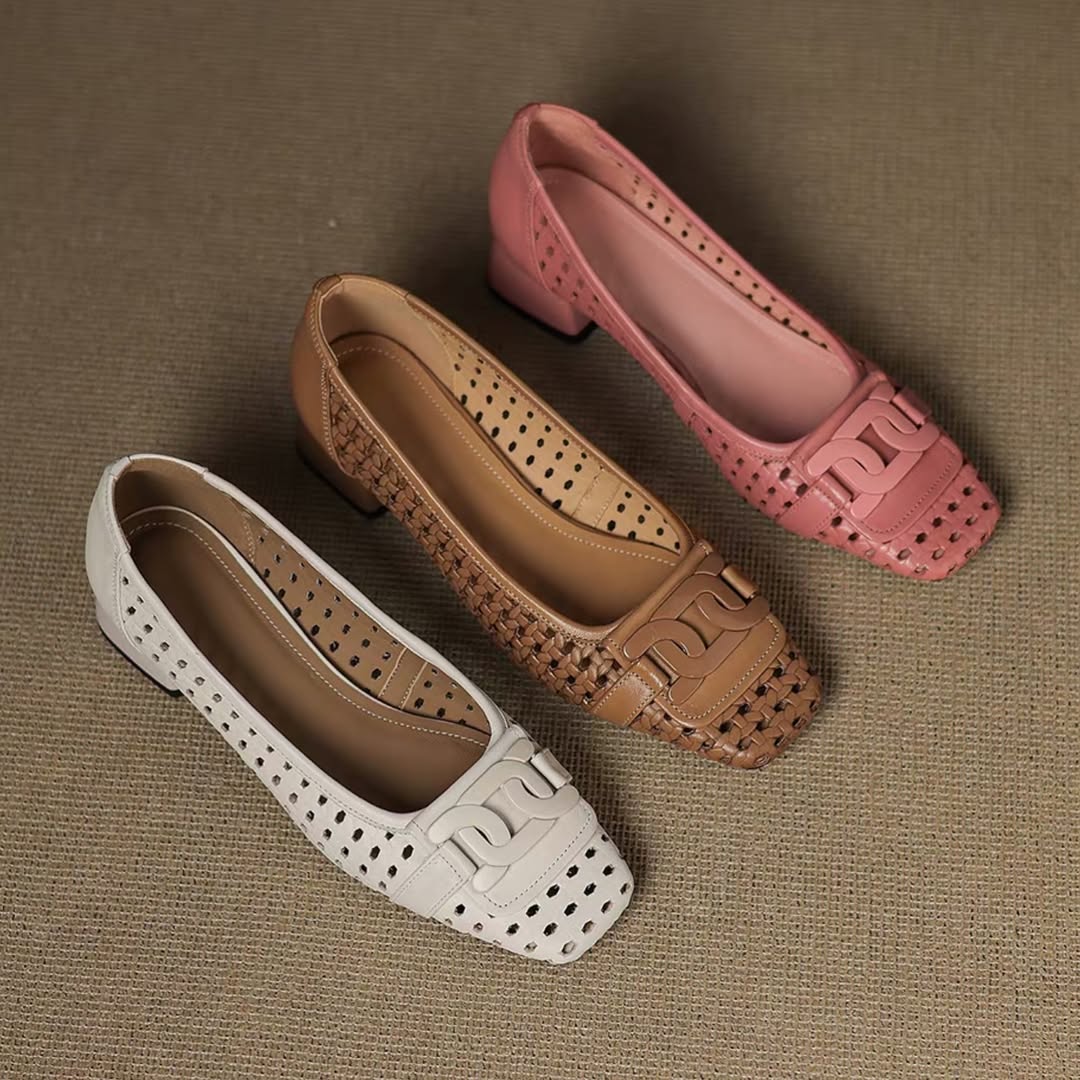 Cutout Woven Square-Heeled Sandals