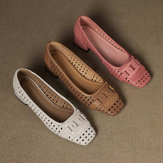 Cutout Woven Square-Heeled Sandals