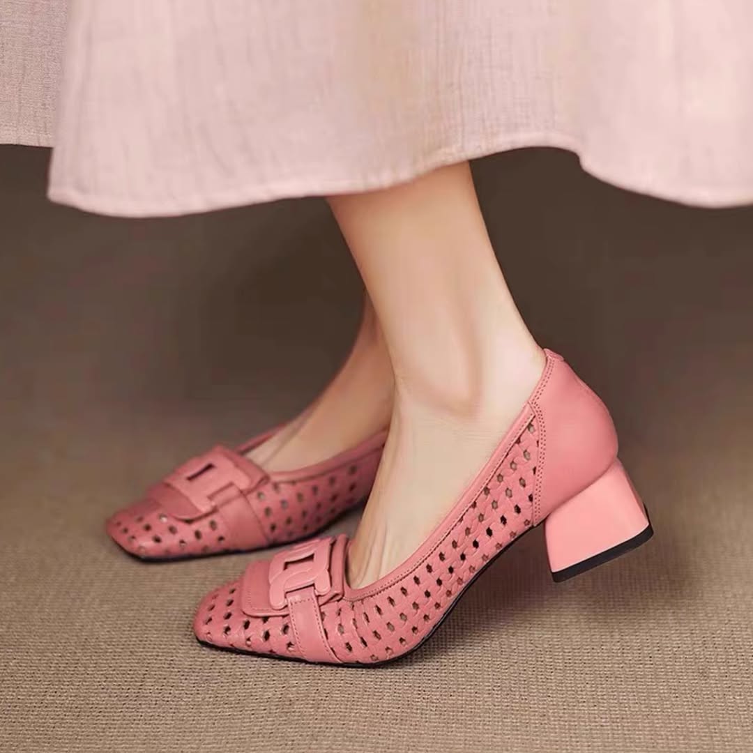 Cutout Woven Square-Heeled Sandals