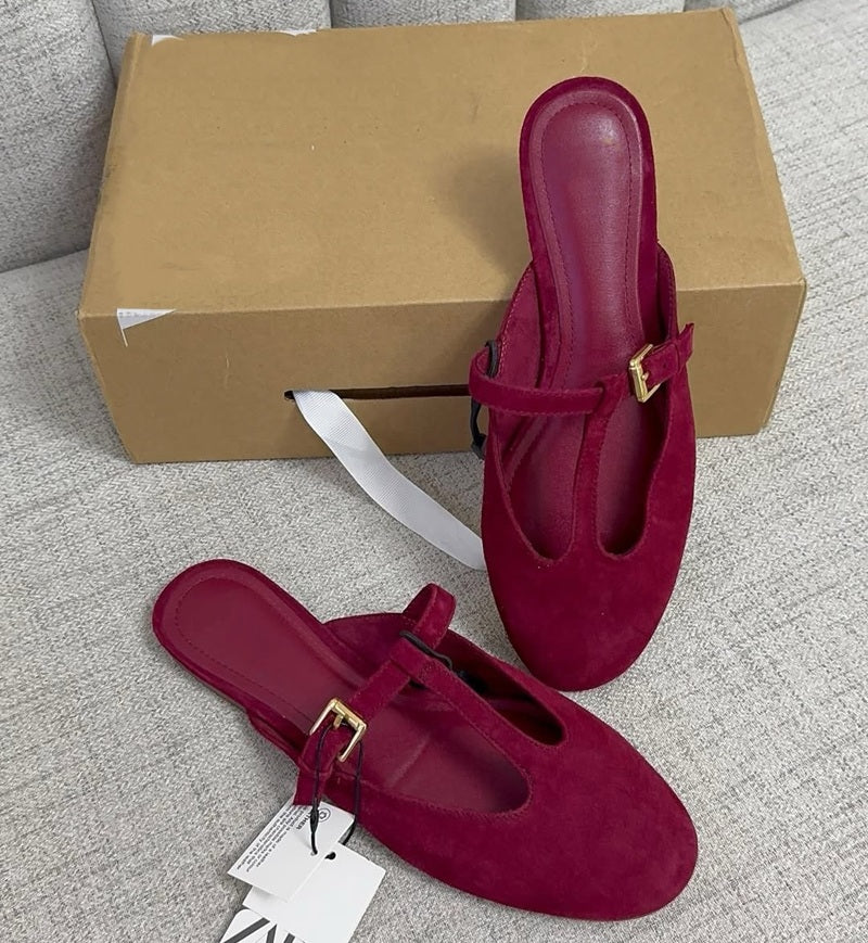 Suede Wrap Toe Flat Sandals