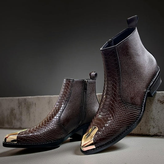Men's Alligator Point-Toe Metallic Ankle Boots
