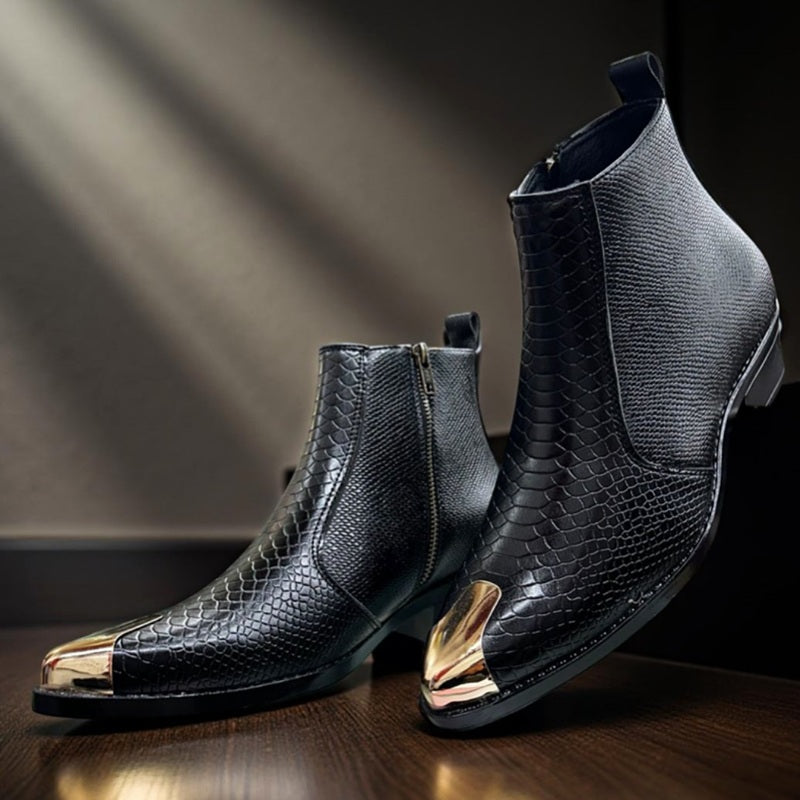 Men's Alligator Point-Toe Metallic Ankle Boots