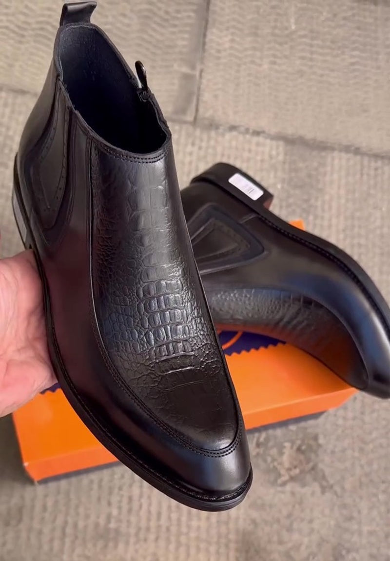 Men's Handmade Crocodile-Print Chelsea Boots