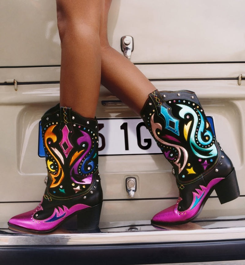 Rainbow Studded Artistry Cowboy Boots