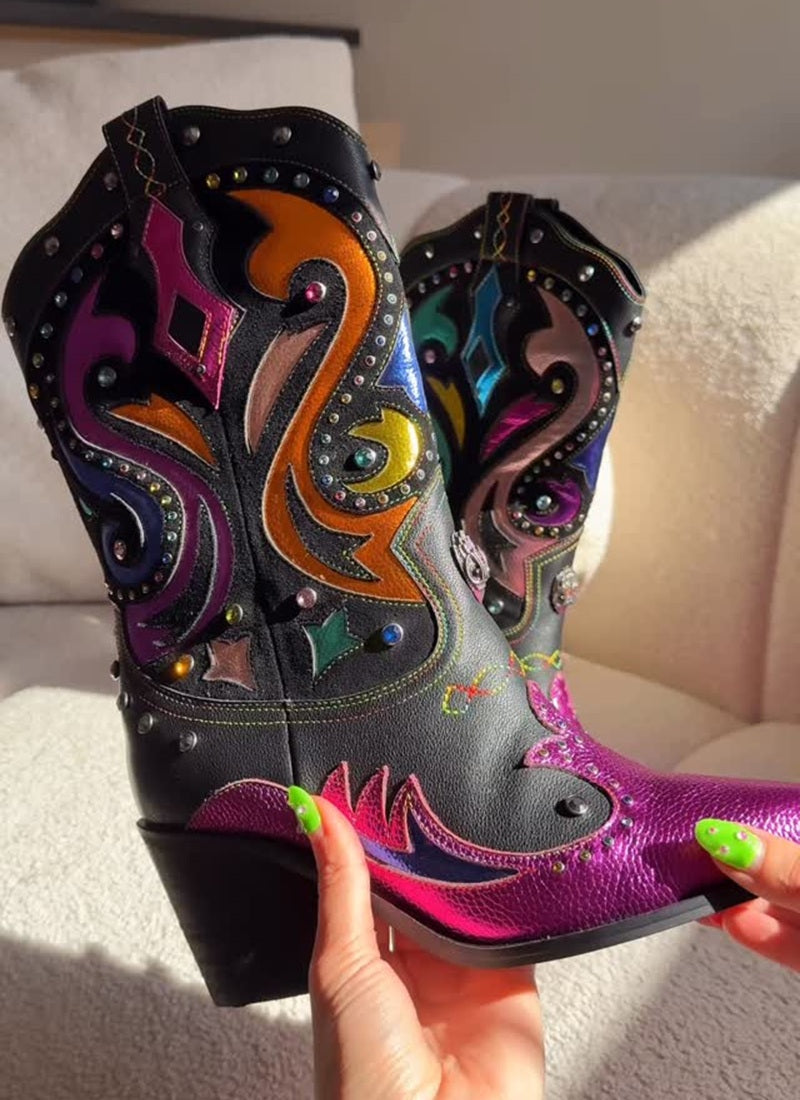 Rainbow Studded Artistry Cowboy Boots