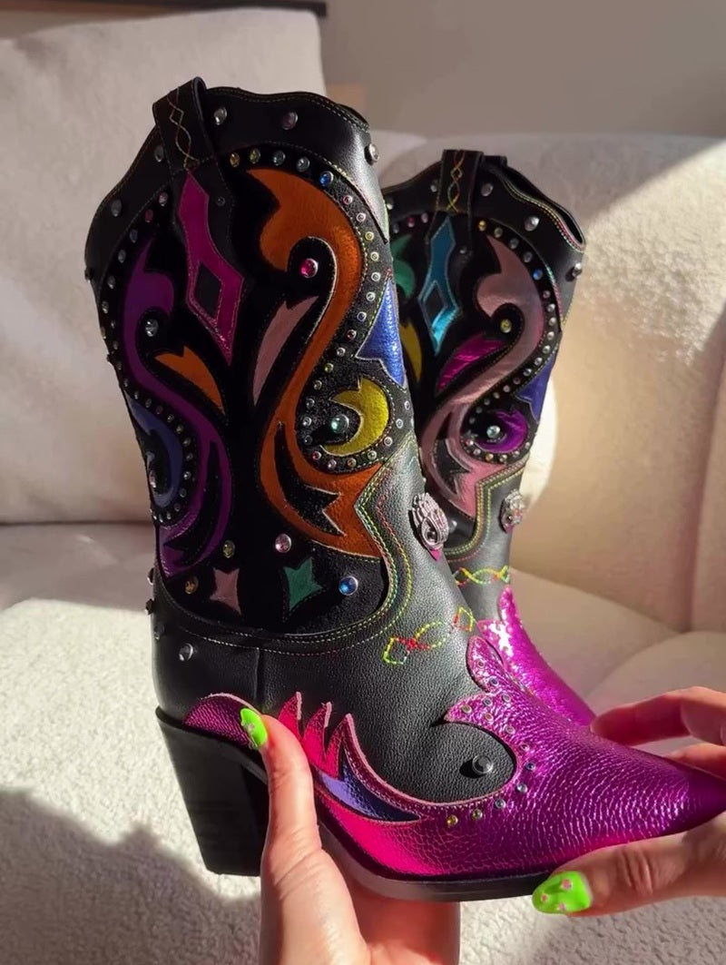 Rainbow Studded Artistry Cowboy Boots