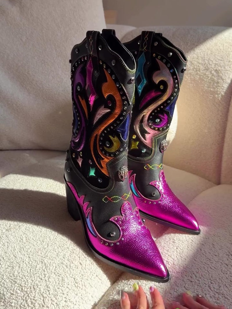 Rainbow Studded Artistry Cowboy Boots