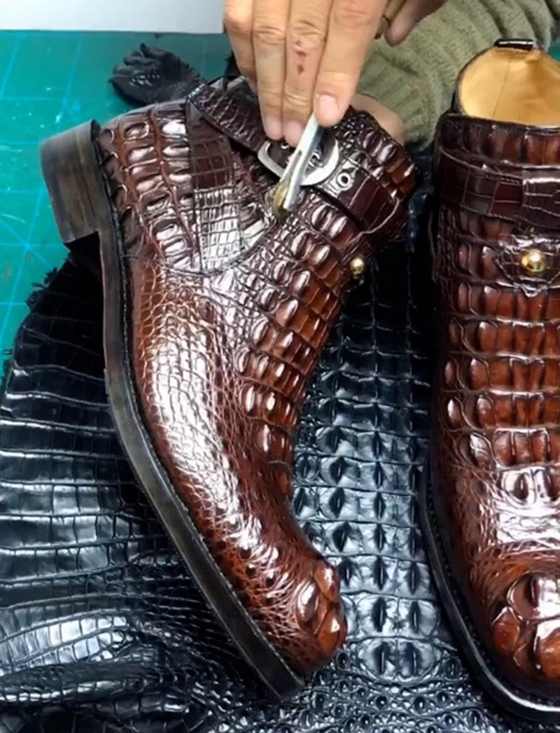 2025 Men's Crocodile Ankle Boots With Buckle