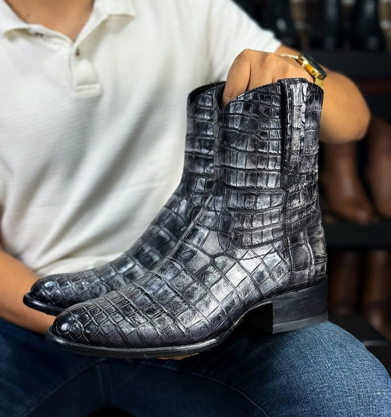 Silver-Grey Crocodile Western Boots