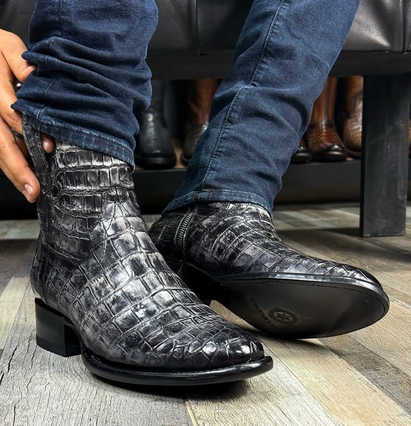 Silver-Grey Crocodile Western Boots