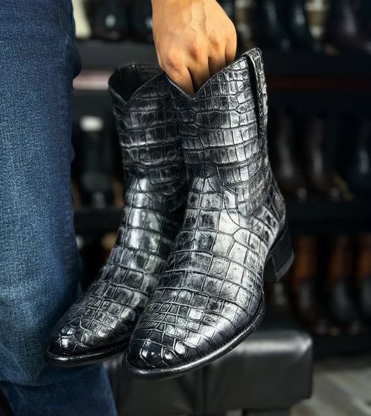 Silver-Grey Crocodile Western Boots
