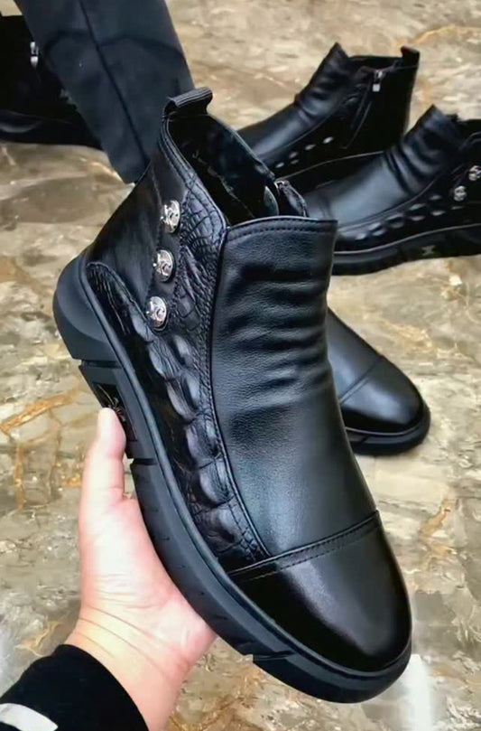 Men's Handmade Crocodile-Print Soft Leather Chelsea Boots