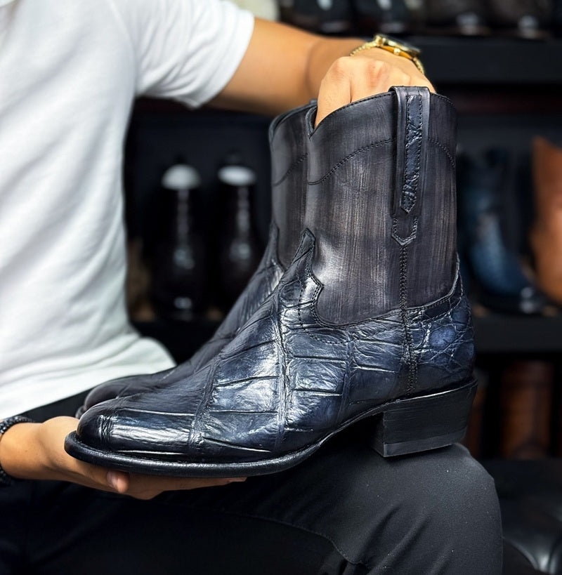 Navy Croc Craft Western Boots