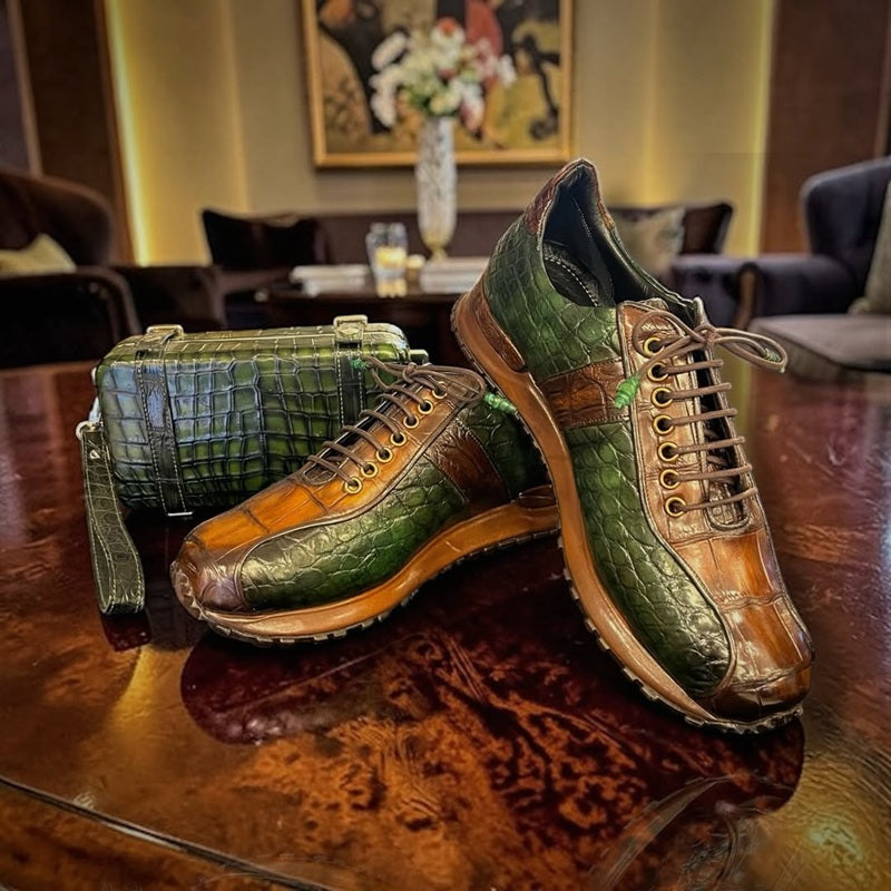 Aether Crocodile-embossed Hybrid Sneakers