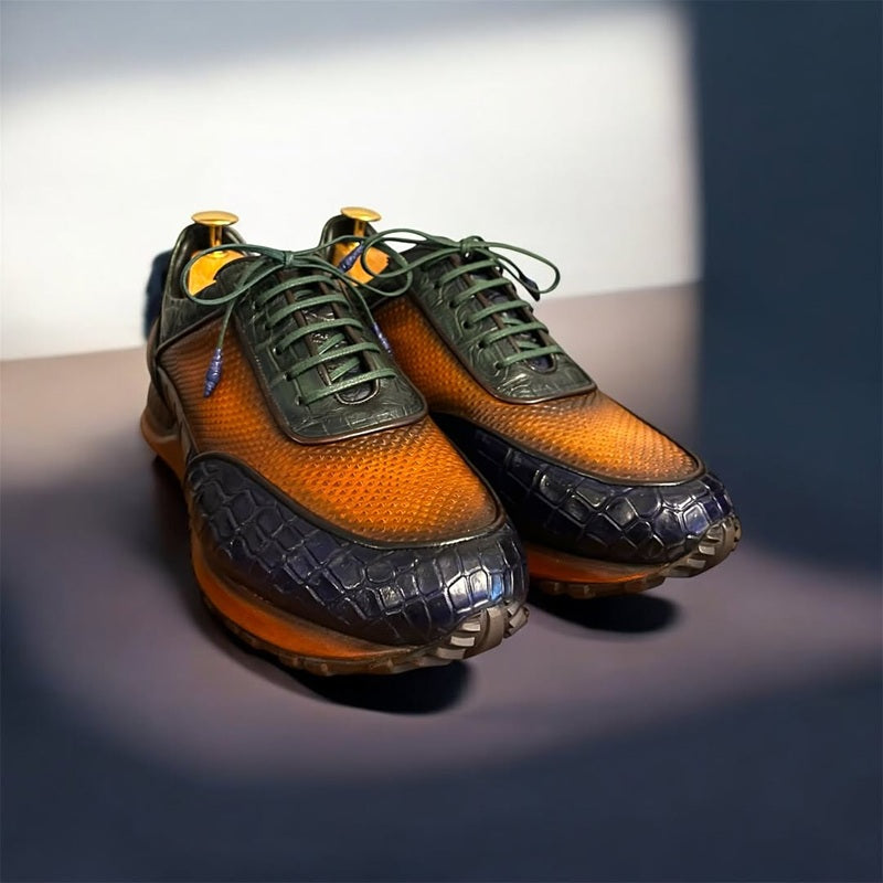 Amber Crocodile-embossed Hybrid Sneakers