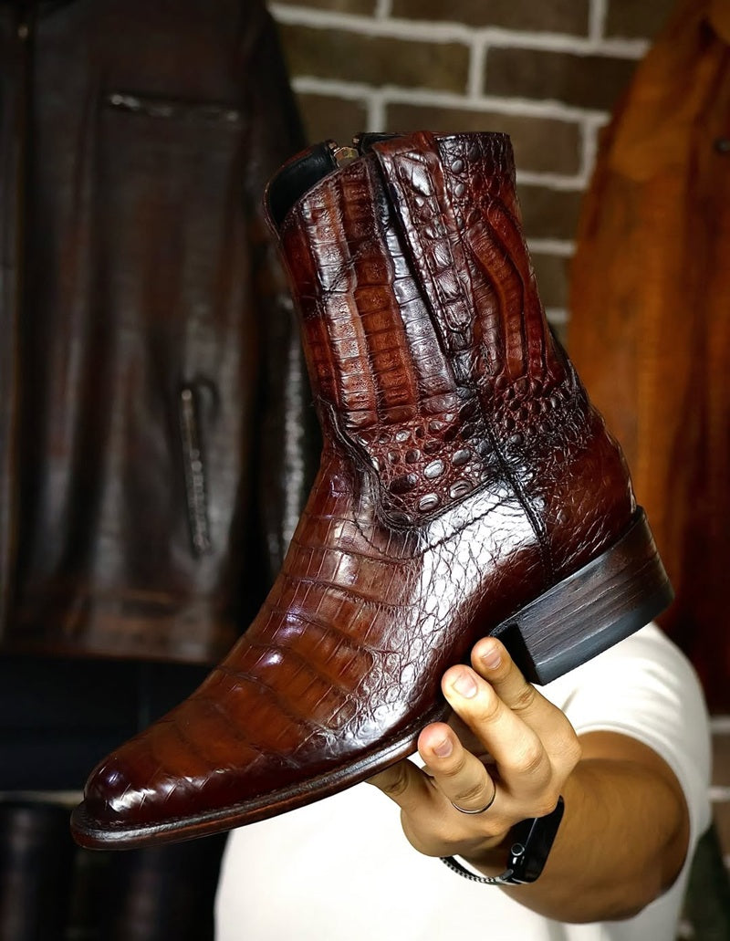 Genuine Leather Crocodile-Print Cowboy Boots