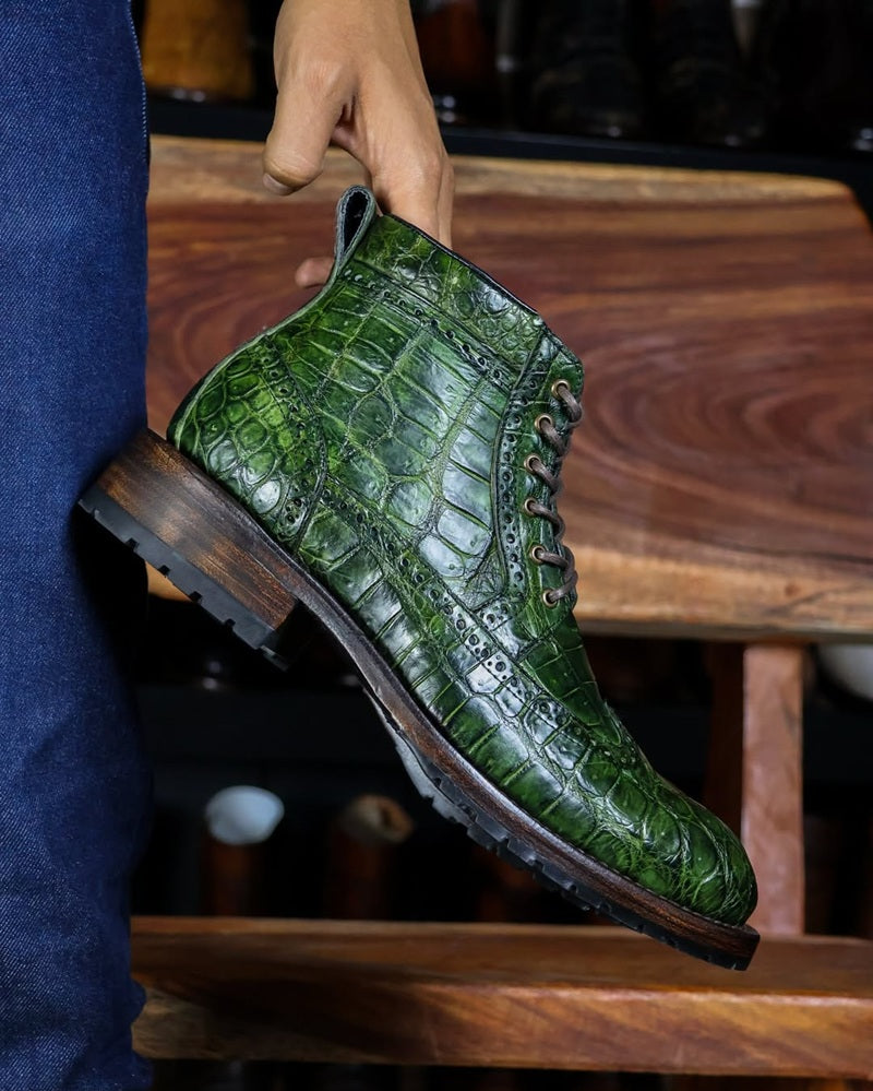 Emerald Crocodile Embossed Boots