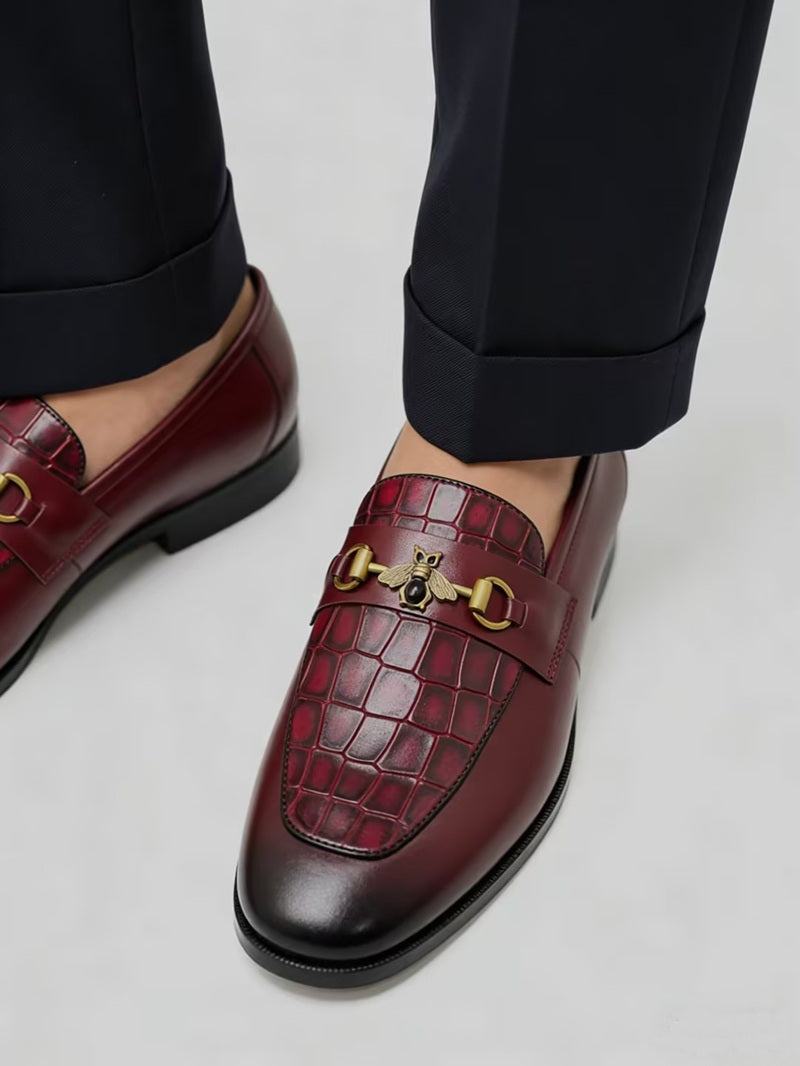 Scarlet Crocodile Embossed Bee Bit Loafers