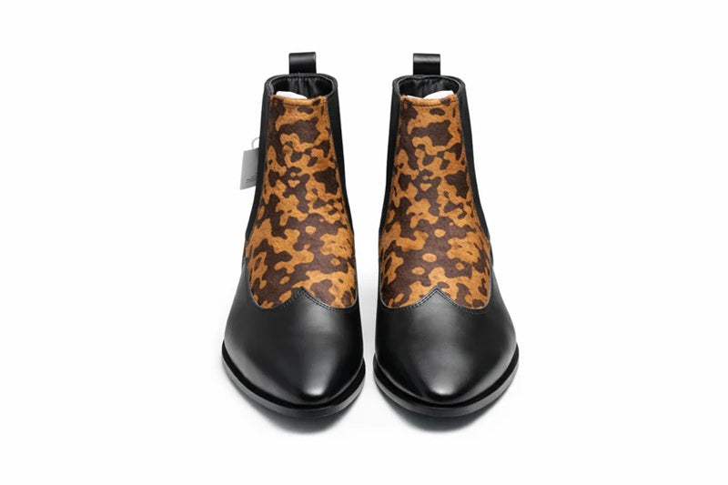 Black Leopard Print Chelsea Boots