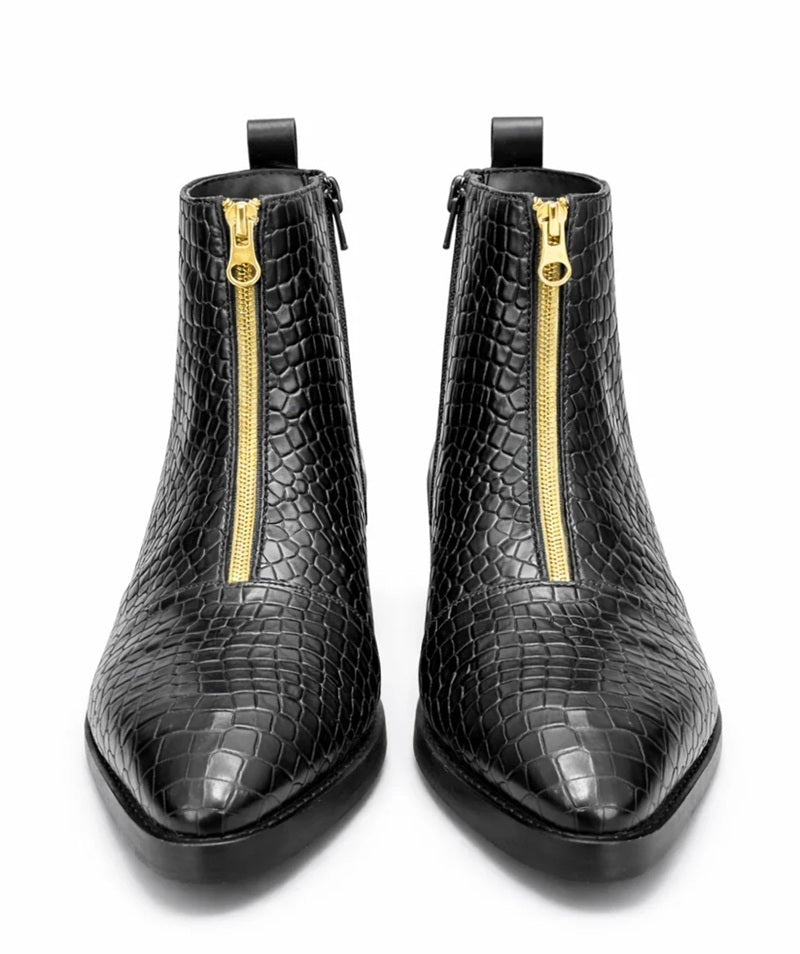 Men's Crocodile-Embossed Ankle Boots With Zip Front