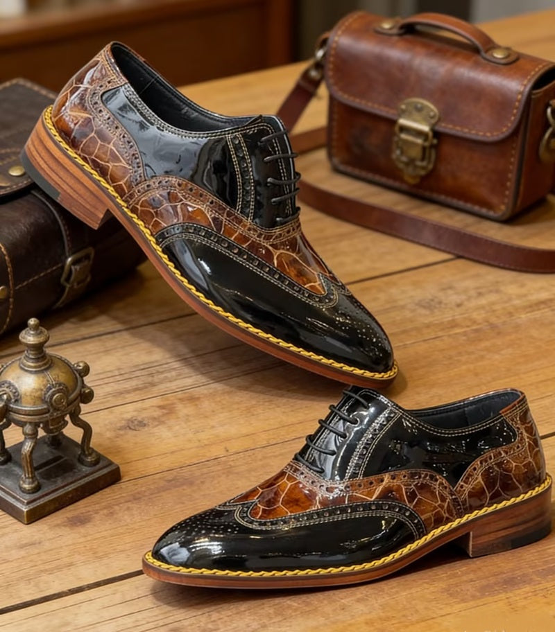 Men's Patent Leather Croc Print Dress Shoes