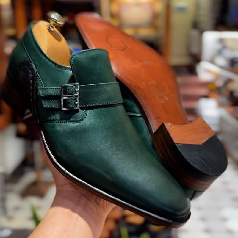 Men's Low Heeled Leather Buckle Shoes