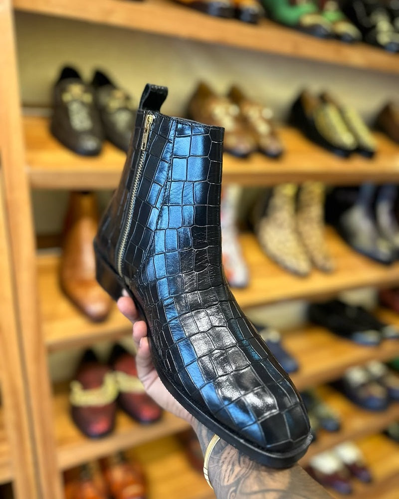 2025 Men's Handmade Crocodile Leather Chelsea Boots