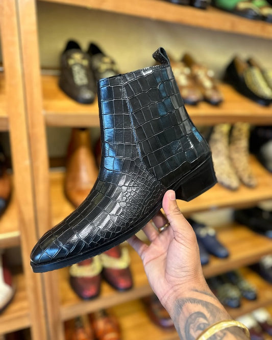 2025 Men's Handmade Crocodile Leather Chelsea Boots