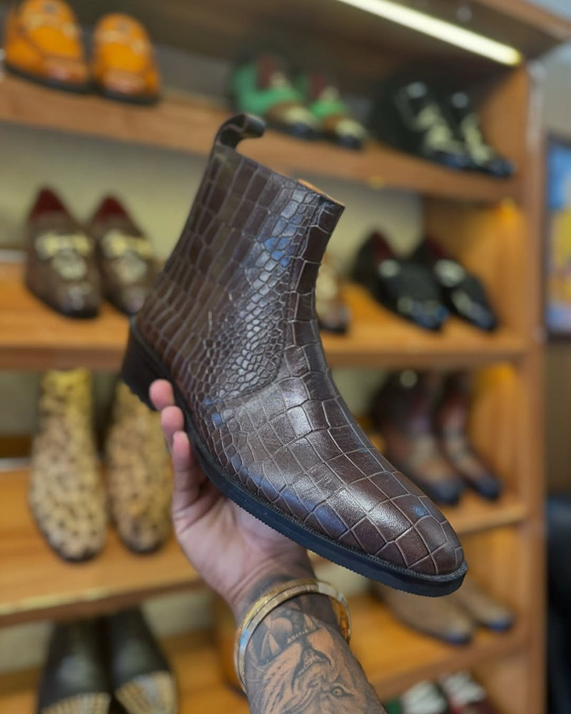 2025 Men's Handmade Crocodile Leather Chelsea Boots