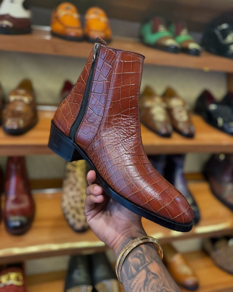 2025 Men's Handmade Crocodile Leather Chelsea Boots