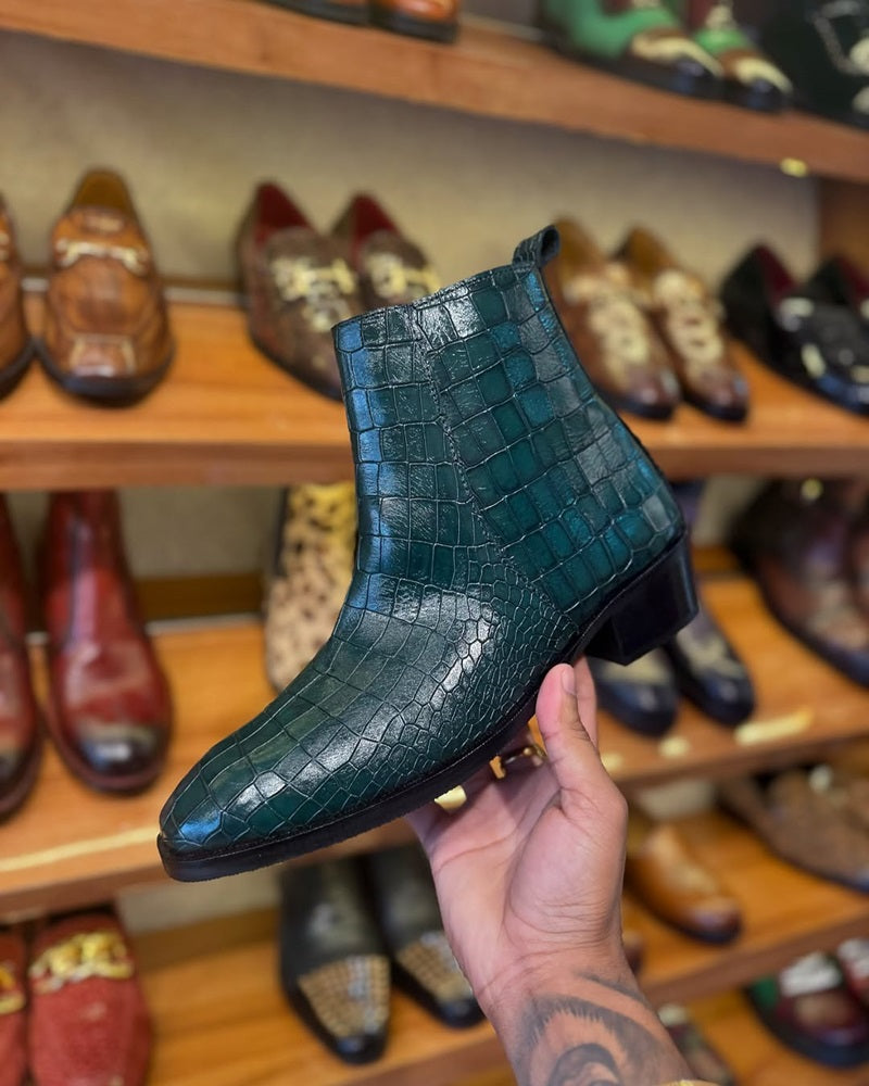 2025 Men's Handmade Crocodile Leather Chelsea Boots